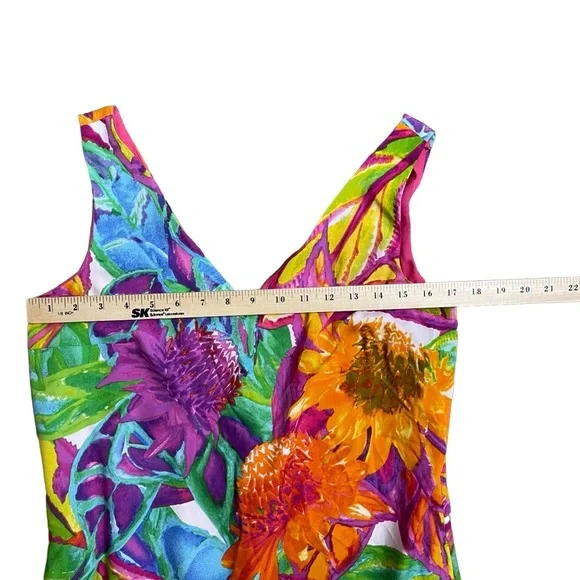 Lauren Ralph Lauren Drop Waist Sleeveless DBL Vneck Flowy Floral Dress Size 4 - Picture 5 of 14